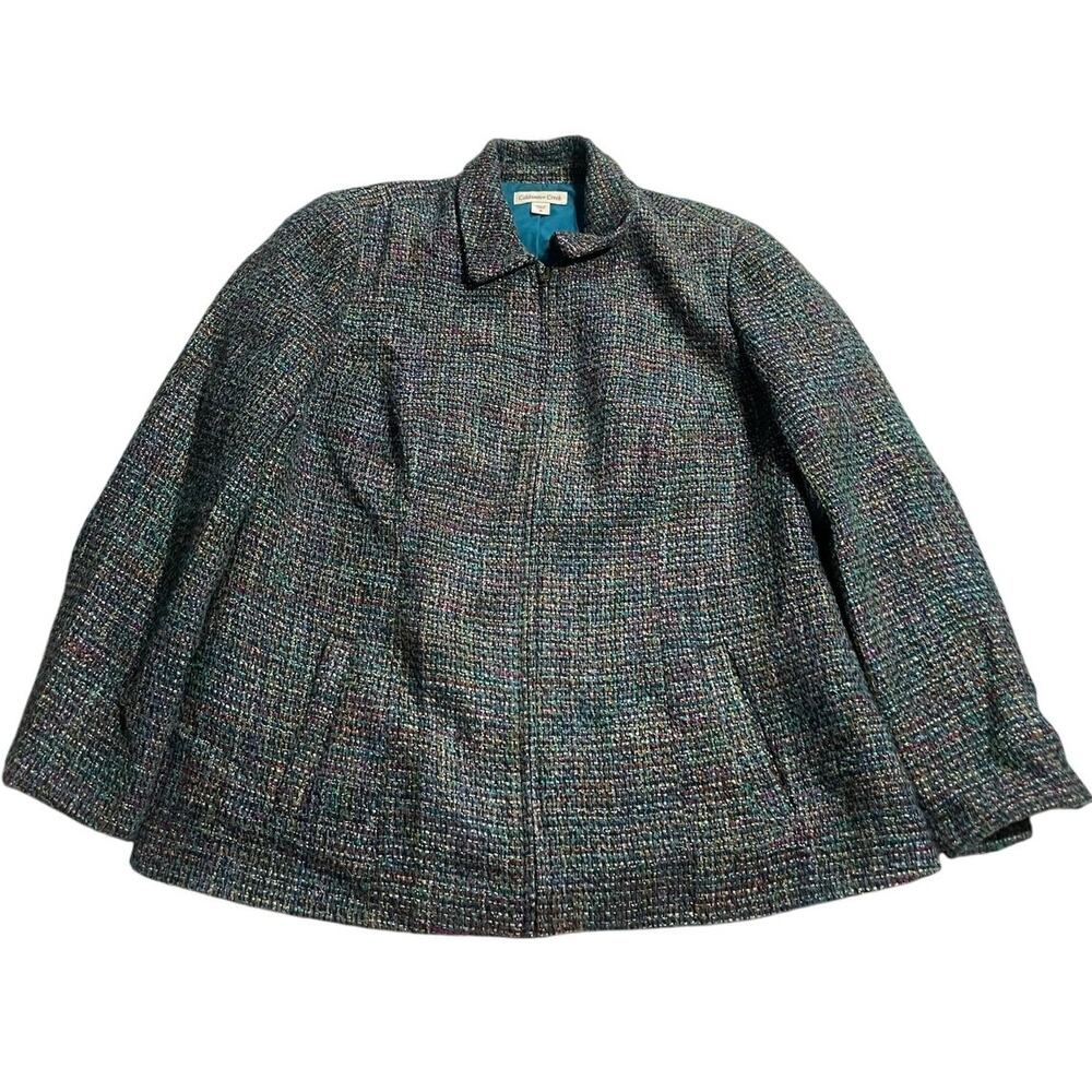 Coldwater Creek Full Zip Tweed Boucle Jacket Womens Plus Size 18 Lined Blue